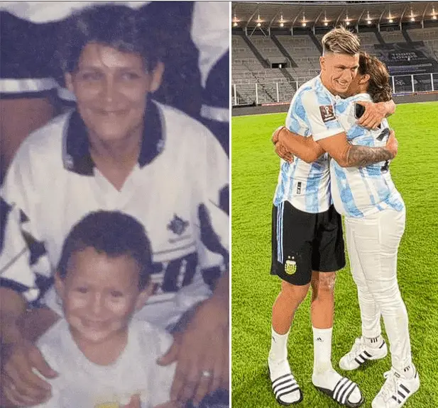 The old picture and the present picture of Lisandro Martinez with his mom