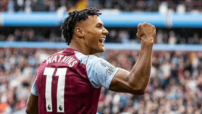 Ollie Watkins playing for his team Aston Villa. 