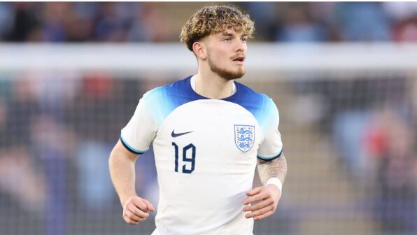 Harvey Elliott playing for his national team.