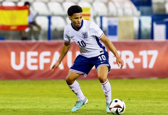 Ethan Nwaneri playing for England.