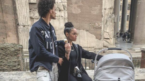 Leroy Sane was spotted with his girlfriend and his child. 