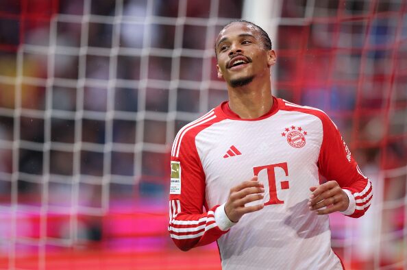 Leroy Sane playing for his club Bayern Munich.